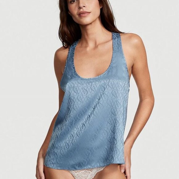 Victoria Secret Satin VS Logo Racerback Sleep Cami Tank NWT Sz M - Picture 1 of 9